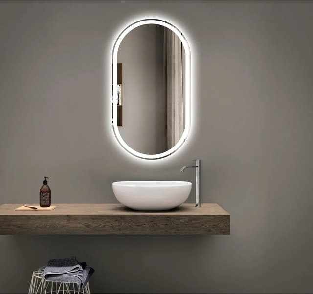 DSK LED-Lichtspiegel Lagos in Silver aus Aluminium, Breite: 50 cm, Höhe: 90 cm - Bild 1
