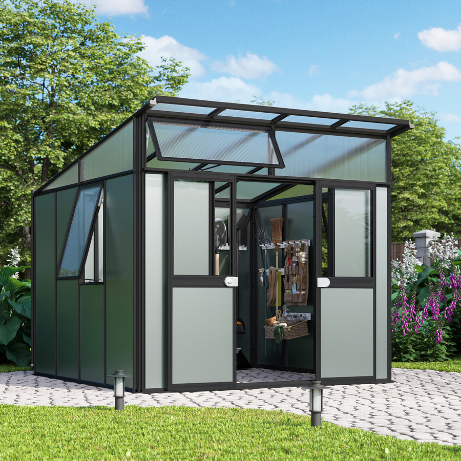 Vitavia Gerätehaus Kosmos mit Pultdach aus Aluminium in Schwarz und Salbeigrün mit 7,8 m² Stellfläche - Bild 2