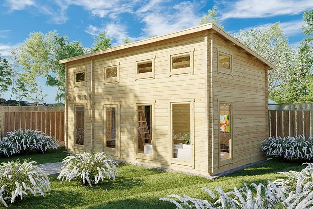 Blockbohlenhaus Schweden Q mit Schlafboden 7x4m Skandinavisches Holzhaus als modernes Fertighaus - Bild 1