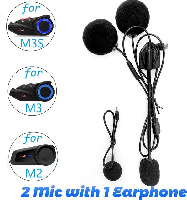 Maxto Headset Zubehör für Motorrad- und Gesichtshelme mit Micro USB und 3,5 mm Jack, Schwarz - Bild 1