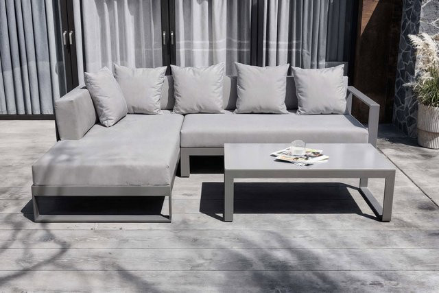 OUTFLEXX Willis Ecklounge für 5 Personen in Silber mit Beistelltisch und Polsterkissen aus Aluminium und UV-beständigem Polyester - Bild 1