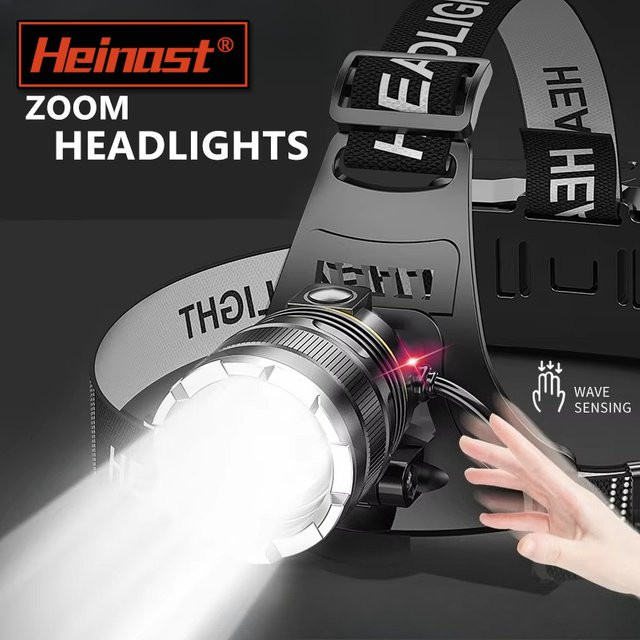 Heinast Professionelle LED Stirnlampe Schwarz mit 2x 18650 Wiederaufladbaren Batterien - Bild 1