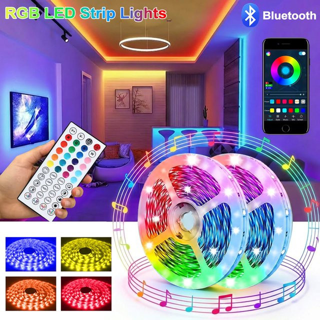 GHUSTAR RGB LED-Streifen mit App- und Fernbedienung, musiksynchron und Bluetooth, Mehrfarbig - Bild 1