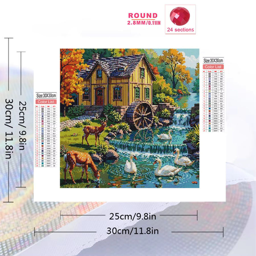 Momoart Diamantmalerei Haus-Landschaft DIY Diamant-Mosaik-Bild mit Fluss und Tieren in Mehrfarbig - Bild 2
