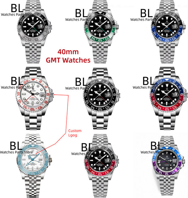 BLIGER GMT-Uhr, Automatik, Edelstahl, 40 mm, schwarz-weißes Zifferblatt, Herren - Bild 1