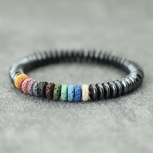 Chakra Armband, Hämatit, Howlite, Kokosnuss, Unisex - Bild 1