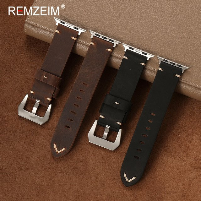 REMZEIM Uhrenarmband Leder, Crazy-Horse-Leder, Schwarz, Herren - Bild 1