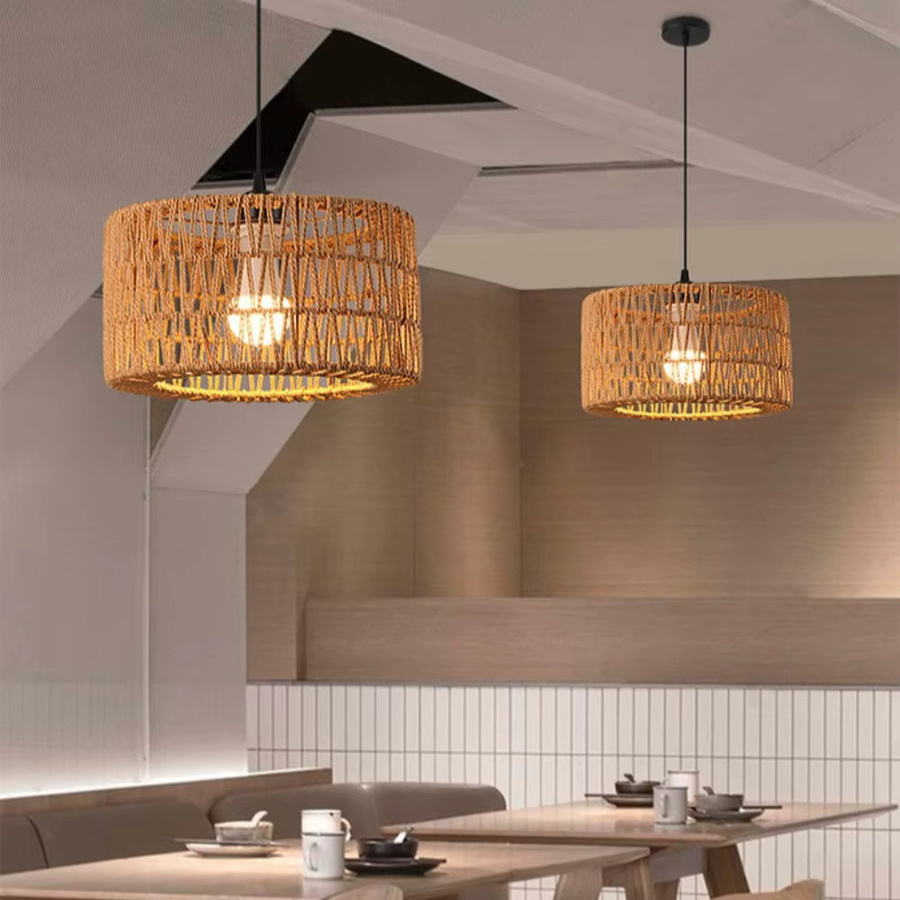 JOYINLED Moderner Rattan-Kronleuchter in Braun, Geflochtene Pendelleuchte für Wohnzimmer, Küche und Esszimmer, E27, Durchmesser: 31 cm - Bild 2