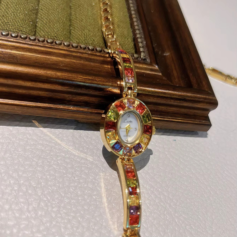 Uhrenarmband Edelstahl, Messing, Gold, Kristall, Damen - Bild 4
