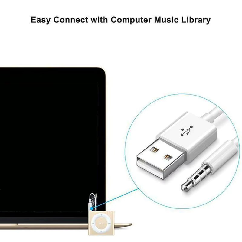 USB 3,5mm Sync Audio Kabel für iPod Shuffle 3. und 4. Generation in Weiß, 15 cm - Bild 3