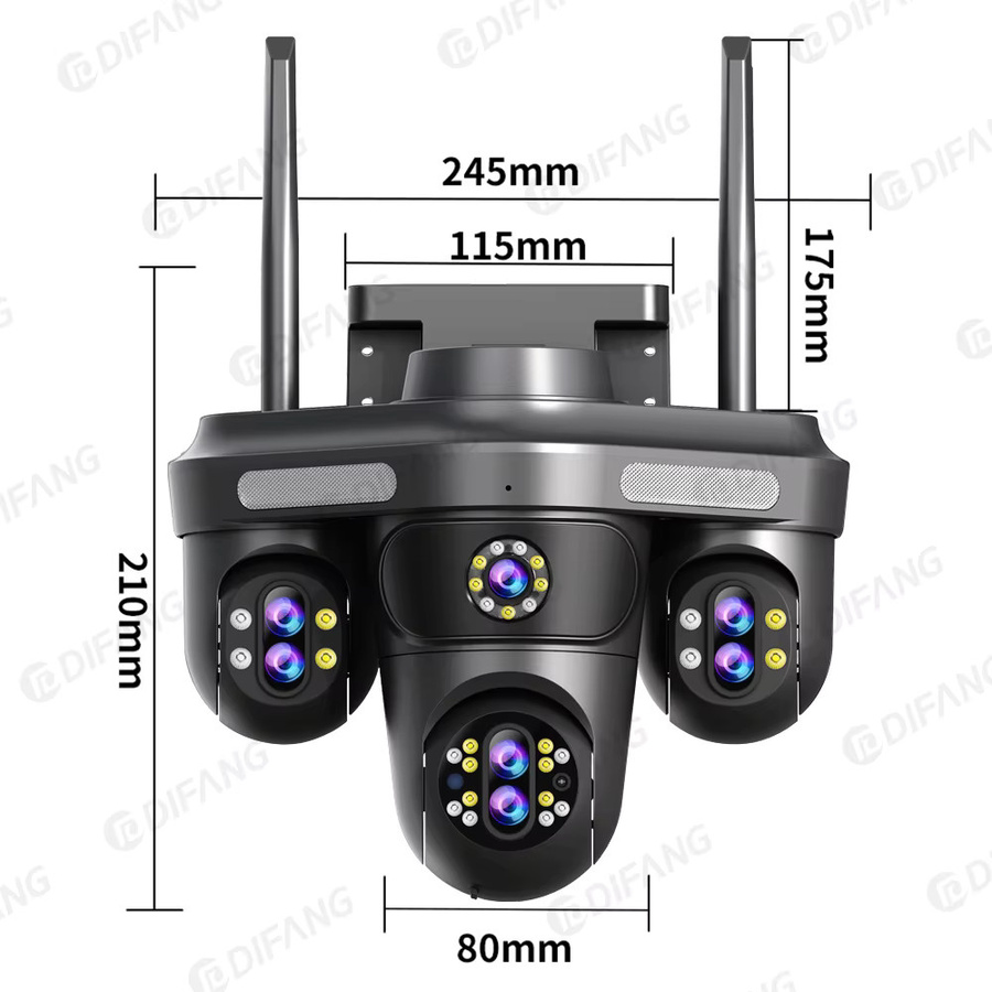 DiFang WLAN-IP-Kamera mit 35MP, 10-fach optischem Zoom, 7 Linsen und 4 Bildschirmen, PTZ Außenüberwachungskamera mit Auto-Tracking und Nachtsicht in Schwarz - Bild 7