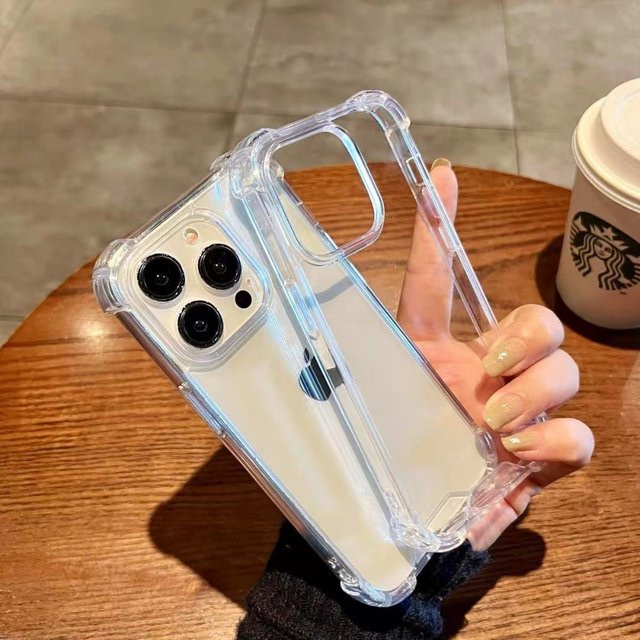 Stoßfeste Handyhülle mit 4-Eck-Airbag-Design und erhöhten Kanten in Transparent für iPhone 12 bis iPhone 17 Pro Max Plus - Bild 1
