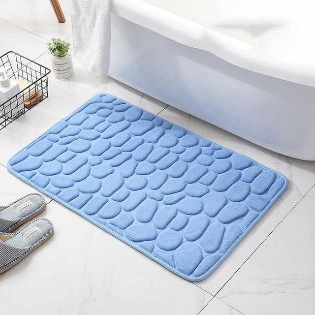 Rutschfeste Badezimmer-Badematte von Home museum mit Kopfsteinpflaster-Prägung aus Memory-Schaum in Himmelblau, B/T: 80 x 50 cm - Bild 1