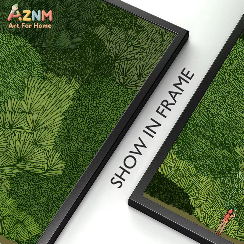 AZNM Abstrakte Leinwand-Wandkunst Waldwanderer in Grün, minimalistischer botanischer Naturdruck als moderne Landschaftsdarstellung - Bild 5