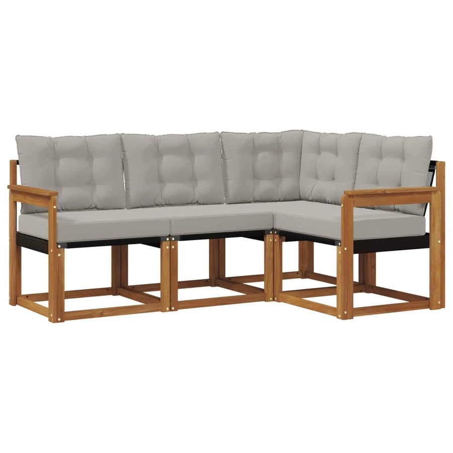vidaXL Outdoor-Sofagarnitur 4-teilbig L-Form aus Akazienholz und Textilene in Natur und Hellgrau mit UV-beständigen Kissen - Bild 2