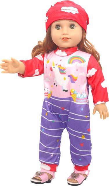 LIN KUN Einhorn Cartoon-Einhorn-Overall und Hut-Outfit, Puppenkleidung, Bunt / Mehrfarbig - Bild 1