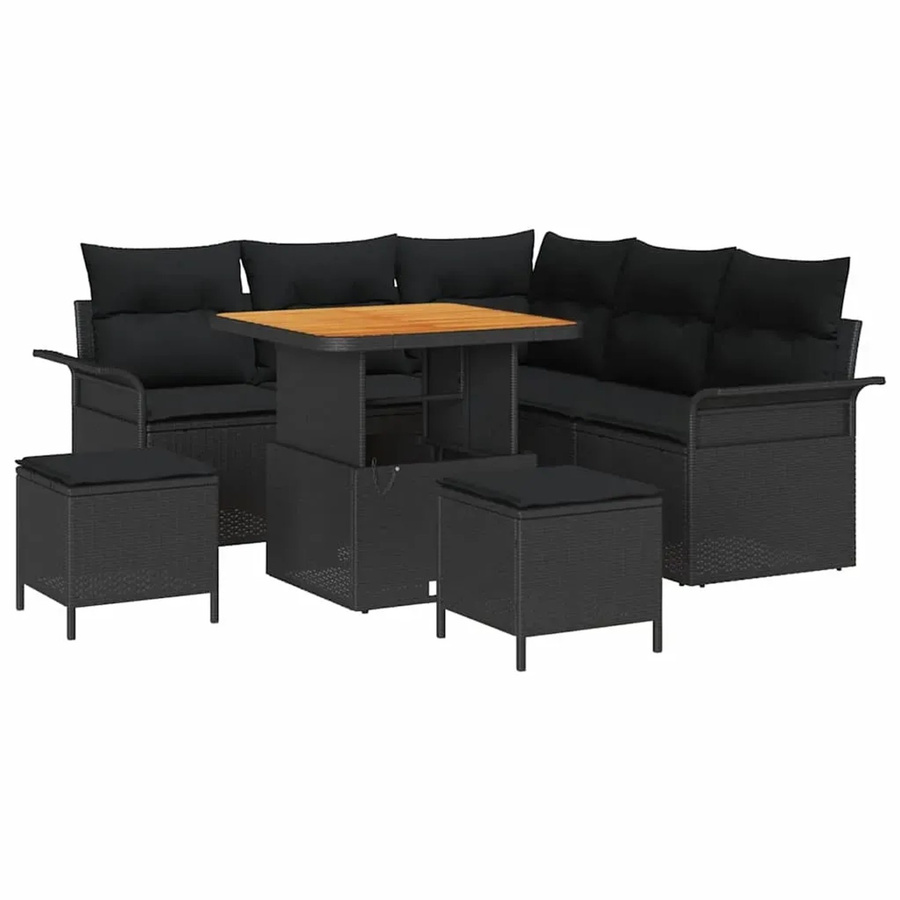 vidaXL Garten-Sofa-Set 8-teilig in Schwarz aus Poly-Rattan mit Polstern und Metallgestell - Bild 2