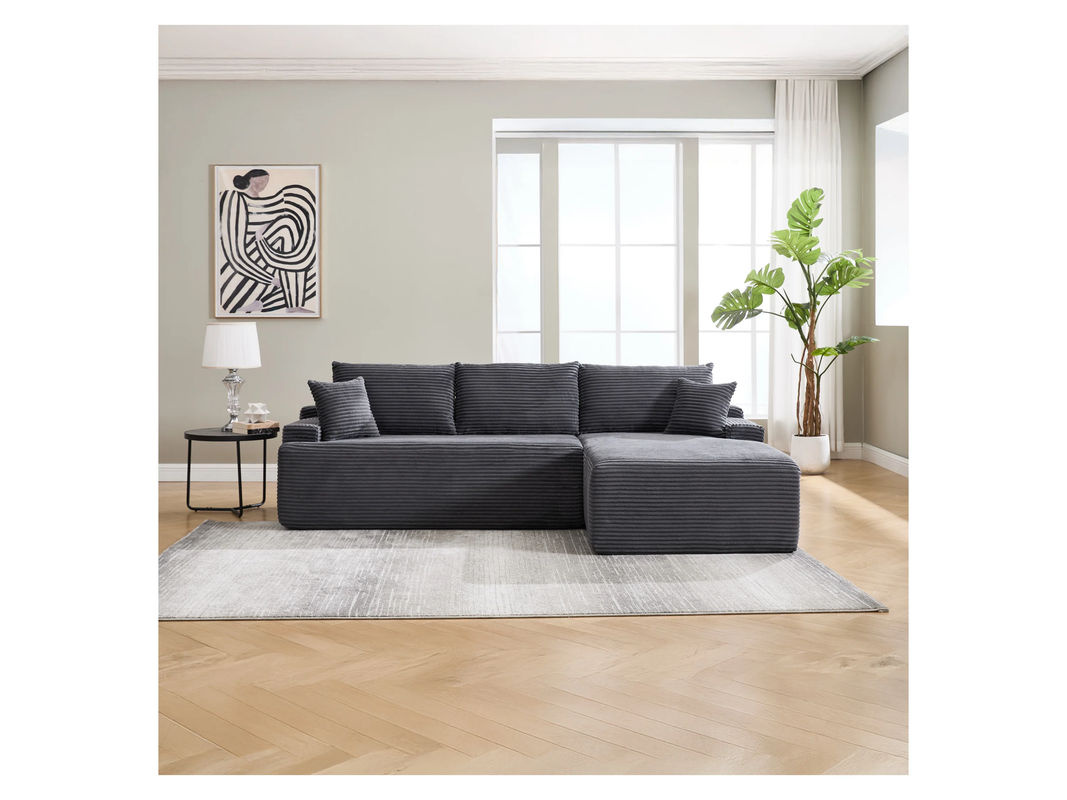 Juskys Ecksofa Coredo L-Form mit Ottomane rechts, 3 Sitzer Couch aus Cord in Dunkelgrau - Bild 2