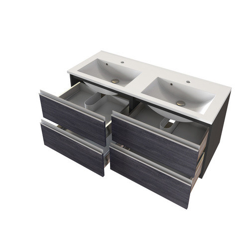 HELD MÖBEL Doppel-Waschtisch-Set AREZZO in Grau und Weiß, 8-teilig, modern und wandmontiert, B/H/T: 120 x 46,5 x 64 cm - Bild 2