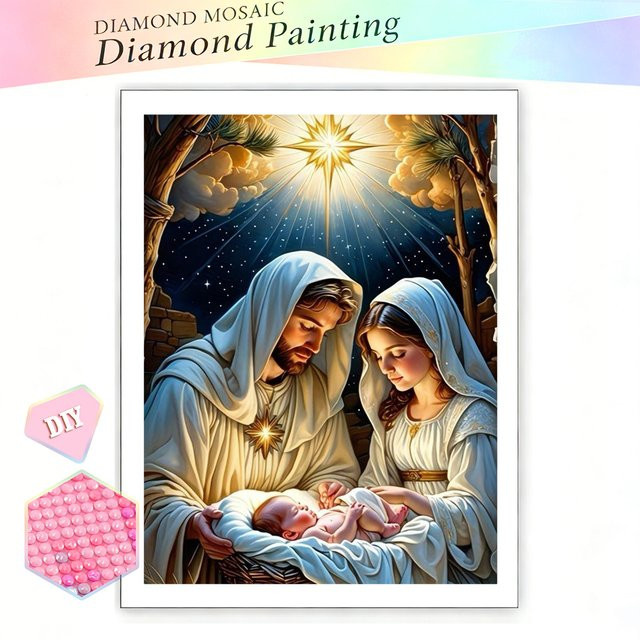 EverShine DIY Diamantmalerei Jesus Christentum 5D Vollbohr-Mosaik Jungfrau Maria Moderne Heimdekoration Multicolour B: 30,0 cm, H: 20,0 cm, T: 20,0 cm - Bild 1