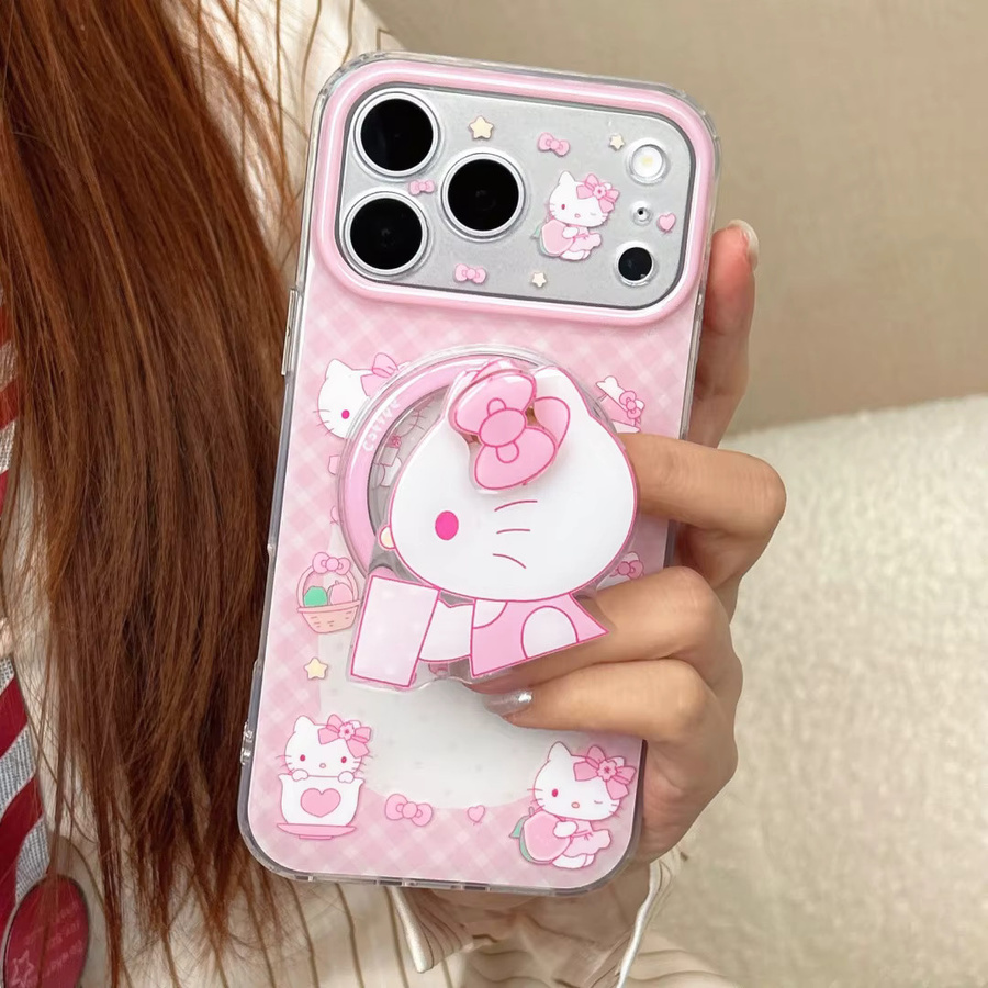 Sanrio Hello Kitty Handyhülle mit rosa Schleife und Magnetischem Halter für iPhone 17 16 15 Pro Max, stoßfest und kabelloses Laden kompatibel - Bild 2