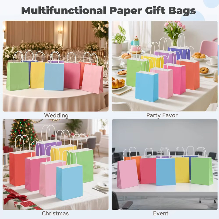 Bunte Geschenktüten aus Kraftpapier mit Griffen für Party, Geburtstag oder Hochzeit in Mehrfarben - Bild 5