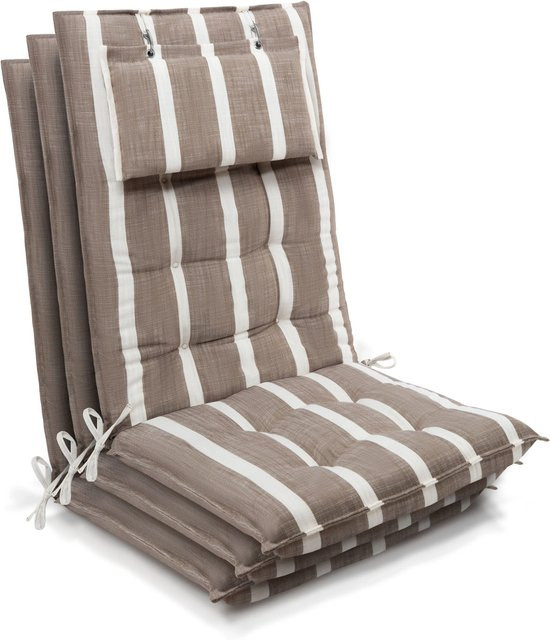 Beautissu 3er Set Sun-HL Hochlehner Auflage Beige-Weiß-Gestreift B/T/H: 120 x 50 x 8 cm - Bild 1