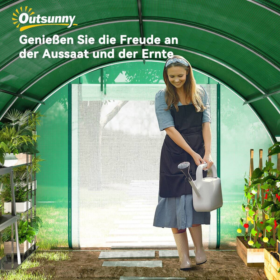 Outsunny Foliengewächshaus Grün B/H/L: 300 x 200 x 600 cm mit Reißverschlusstür und Erdankern - Bild 3