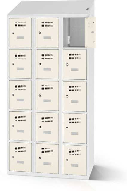 rotstahl Fächerschrank mit Ladefunktion und 15 Fächern in Weiß, B: 120 cm, H: 200 cm - Bild 1
