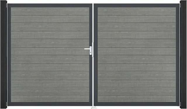 GroJa Tor Basicline Schmal 2-flügelig Grey Ash Cut DIN Links B: 306 cm, H: 180 cm - Bild 1