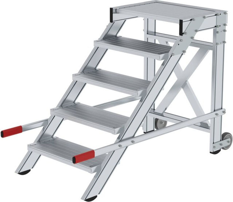 Günzburger Steigtechnik MUNK 50014 Aluminium Plattformleiter fahrbar Silber mit 5 Stufen und 60 cm Stufenbreite, maximale Arbeitshöhe: 3 m - Bild 2