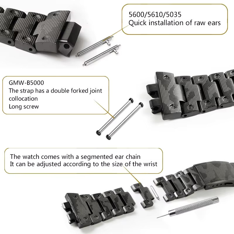 Casio Mod-Kit für DW5600 GW-M5610, Gehäuse und Armband aus Titanlegierung, Schwarz, Unisex - Bild 3