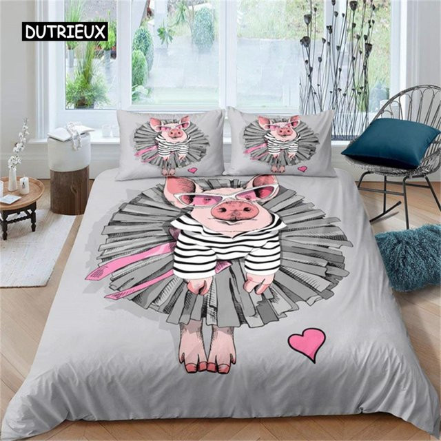 Lodestar Bettwäsche Set Schwein Floral in Grau, 3-teilig aus Polyester, B/H: 140 x 200 cm - Bild 1