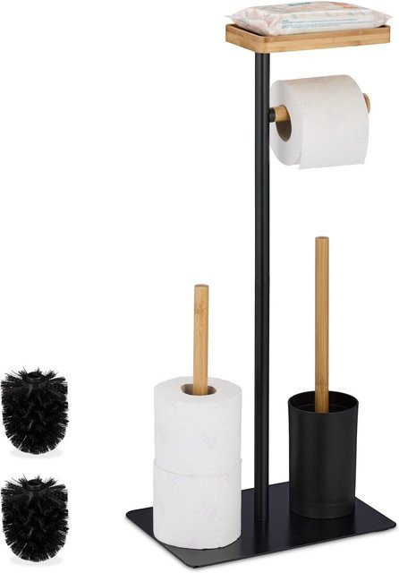 Relaxdays WC Garnitur aus Bambus und Eisen in Schwarz und Natur, freistehend, B/T/H: 65 x 30 x 20 cm - Bild 1