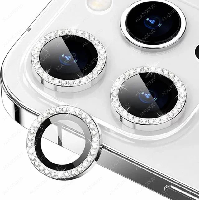 2-3 Stück Diamant Objektiv Glas Schutz für iPhone 16 Pro Max, 16 Pro, 16 Plus und iPhone 15 Pro Max, vollständige Kamera Abdeckung, Silber/Mehrfarbig - Bild 1