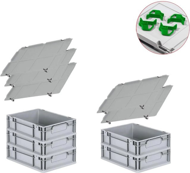 PROREGAL Spar Set Eurobox Nextgen Economy mit Auflagedeckel und Schiebeschnappverschlüssen, Grün, H x B x T: 12 x 30 x 40 cm, 11 Liter - Bild 1