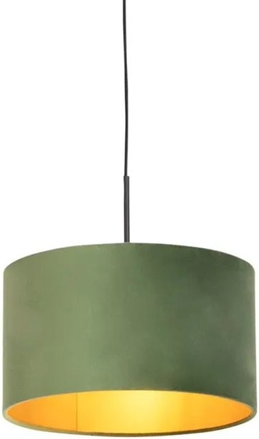 QAZQA Hängelampe mit Veloursschirm in Grün und Gold, Durchmesser: 35 cm, dimmbar, E27 - Bild 1