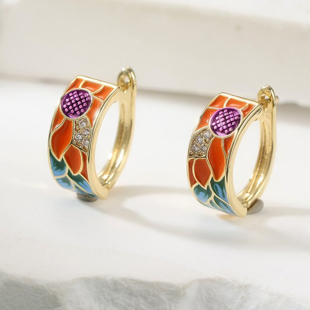 YoYo Creolen, Mikro-Blumen, Zirkonia, Emaille, Bunt, Gold - Bild 1