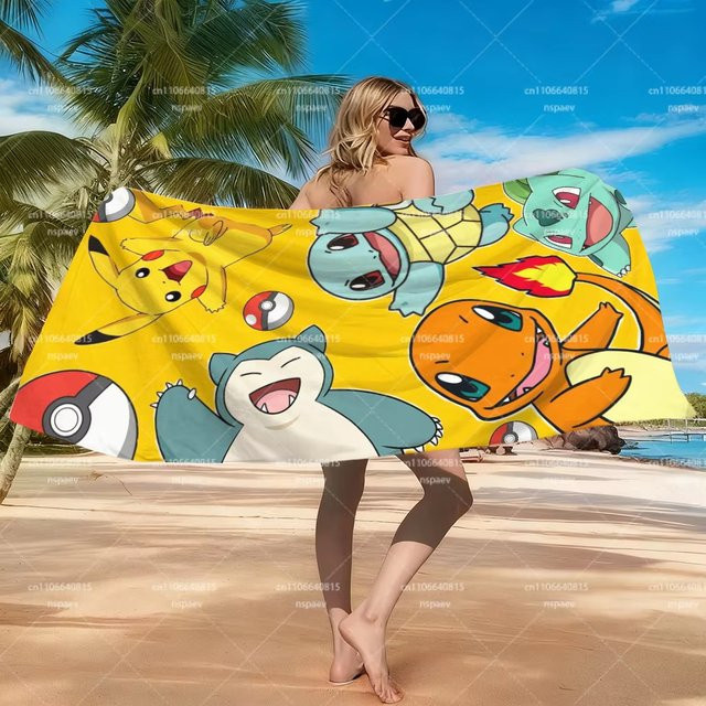 Potdemiel Pokemon Strandtuch aus Mikrofaser in Gelb mit Pikachu-Motiv, schnelltrocknend und atmungsaktiv - Bild 1