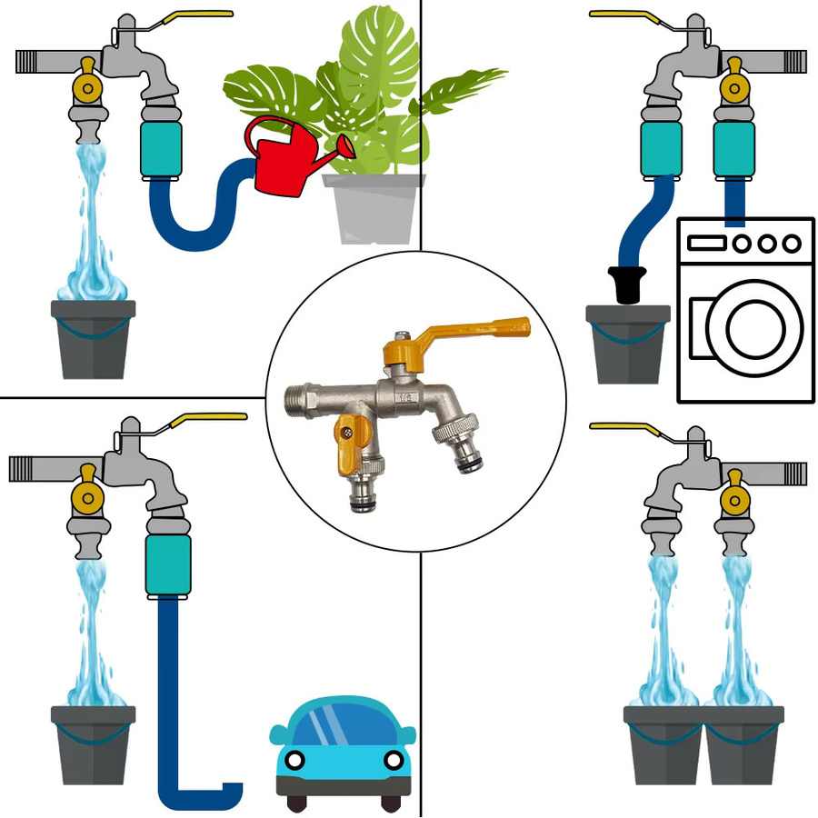 Messing Gartenschlauch-Wasserhahnadapter 1/2 Zoll IBC Wassertank-Verbinder und Kugelhahn in Gelb und Silber - Bild 4