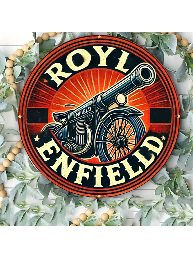 Potdemiel Royal Enfield Cannon Rundes Aluminium-Wandkunst Metallschild in Mehrfarbig, Durchmesser: 19,81 cm - Bild 7