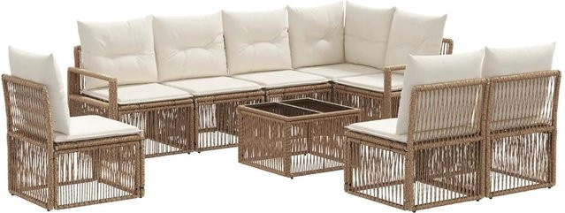 vidaXL Gartensofa-Set 9-teilig in U-Form, Beige, Poly-Rattan mit Polsterung und Stahlgestell - Bild 1