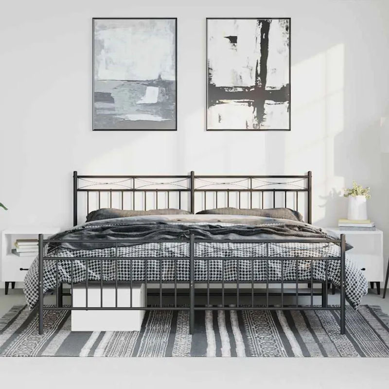 Vidaxl Metall-Bettgestell mit Kopfteil und Fußteil in Schwarz, B/T/H: 193 x 203 cm - Bild 4