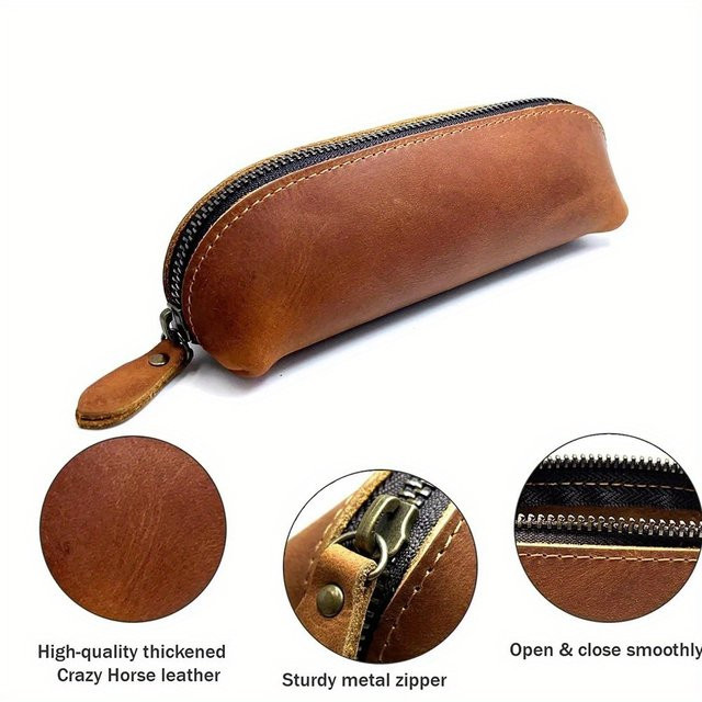Vintage Leder Stiftetui mit Reißverschluss als Schreibwarenhalter und Brillenetui in Schwarz oder Braun - Bild 1