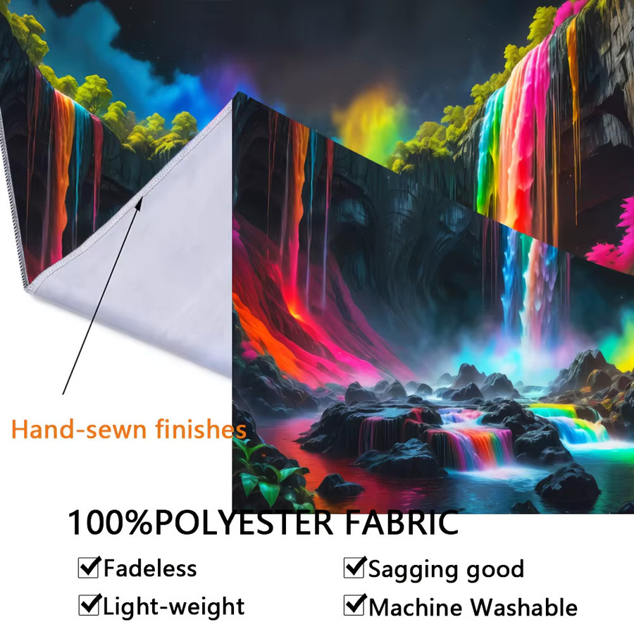 VIKAMA Leuchtender Regenbogen-Wasserfall-Wandteppich in Multicolour mit psychedelischer Neon-Landschaft als Wandbehang für Schwarzlicht-Partys - Bild 3