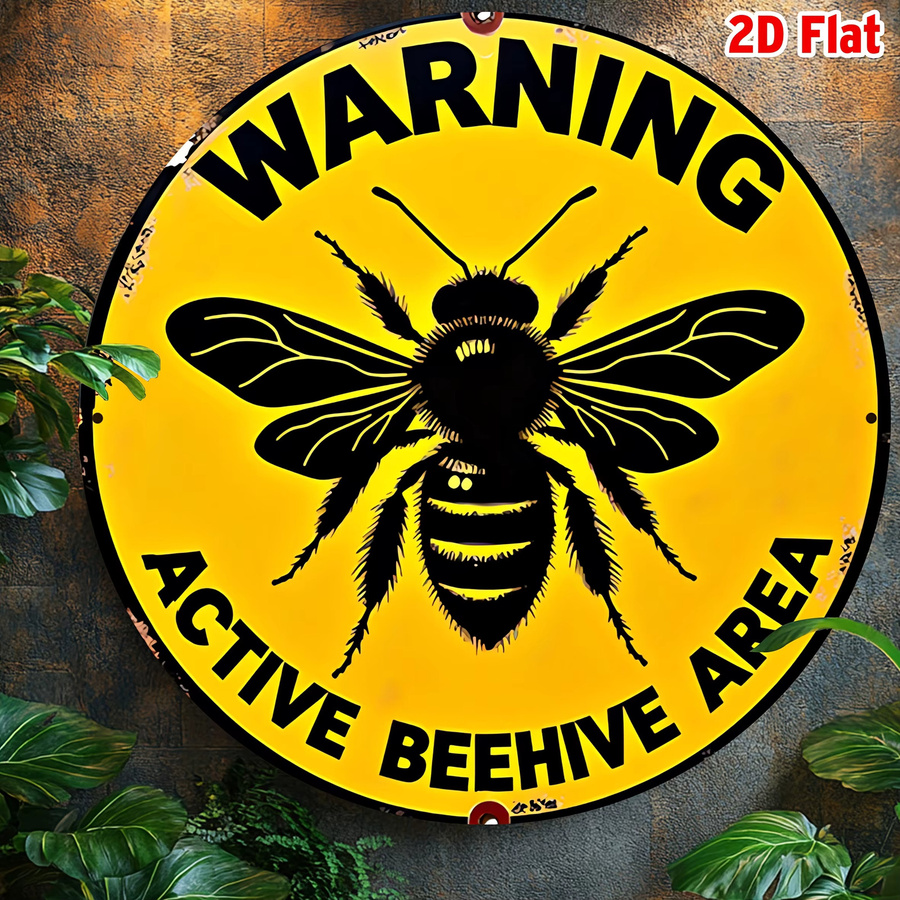 Potdemiel Aluminium Warnschild Bienenstock-Bereich Rund in Gelb und Schwarz mit Rustikalem Design, Durchmesser: 20 cm - Bild 5