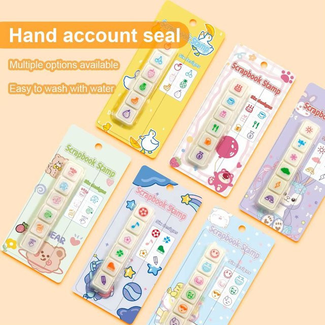 Kawaii Selbststempel Set mit Cartoon-Motiven wie Obst und Wetter in Mehrfarbig für Scrapbooking und Schule - Bild 1