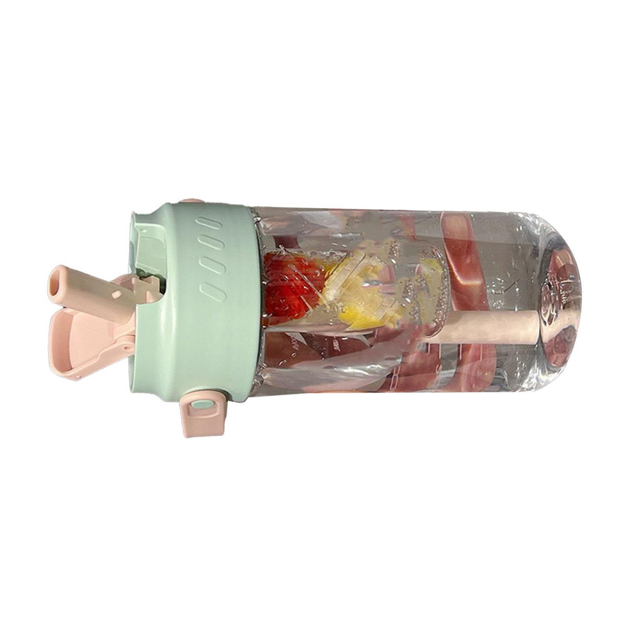 Grüne Strohhalm-Wasserflasche mit integriertem Teesieb und Griff, 700 ml - Bild 3