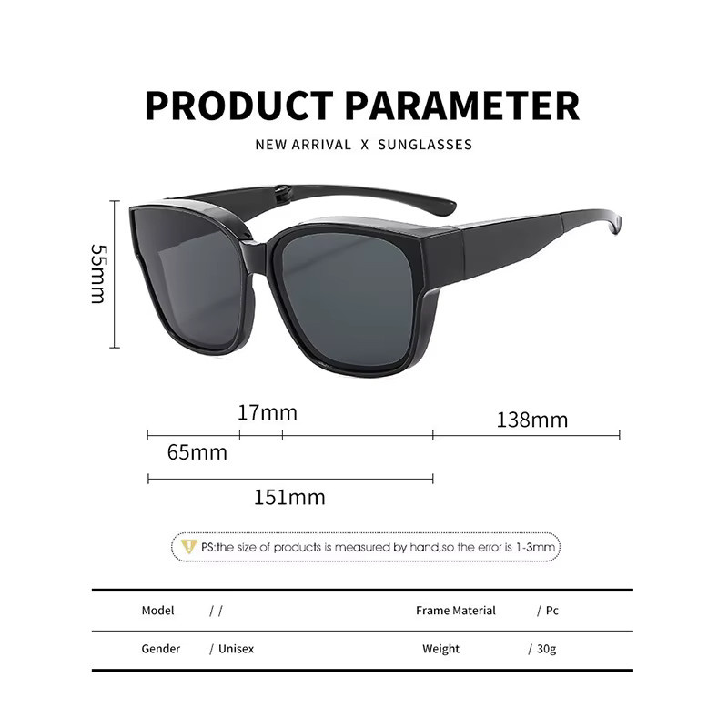 CHUANCHEN Korrektions-Sonnenbrille, Unisex, Vollrand, Square, Schwarz, Kunststoff - Bild 3