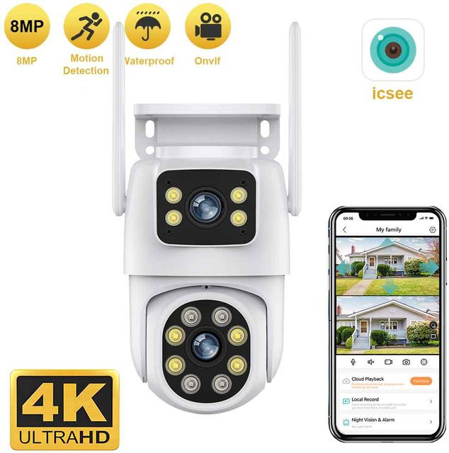 DDBROUGEN Dual-Screen IP-Kamera für den Außenbereich mit 8MP 4K Auflösung, Doppelobjektiv, PTZ WiFi und Auto-Tracking in Weiß - Bild 1